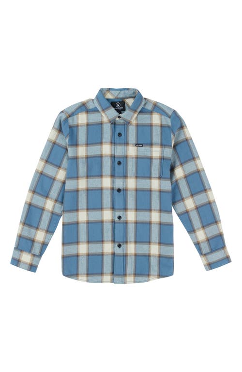 Volcom Kids' Caden Plaid Long Sleeve Cotton Flannel Shirt in Slate Blue
