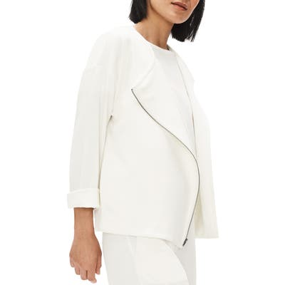 Petite Eileen Fisher Asymmetrical Zip Jacket, Ivory