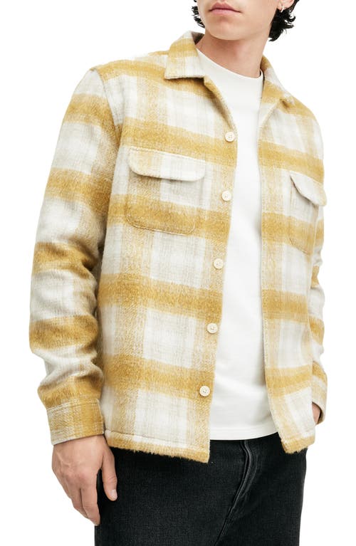 Shop Allsaints Lapse Plaid Fleece Overshirt In Yellow