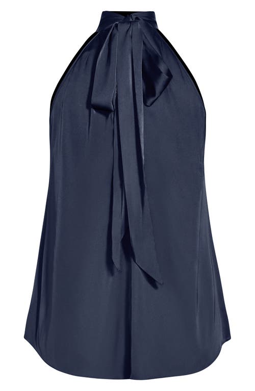 City Chic Shine Sleeveless Satin Top In Navy