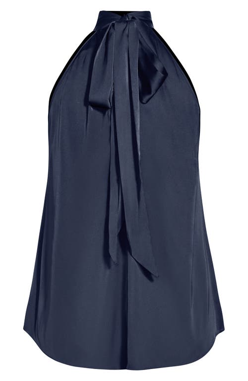 Shop City Chic Shine Sleeveless Satin Top In Navy