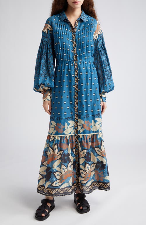 FARM Rio Ainika Chill Long Sleeve Shirtdress in Blue at Nordstrom, Size Medium