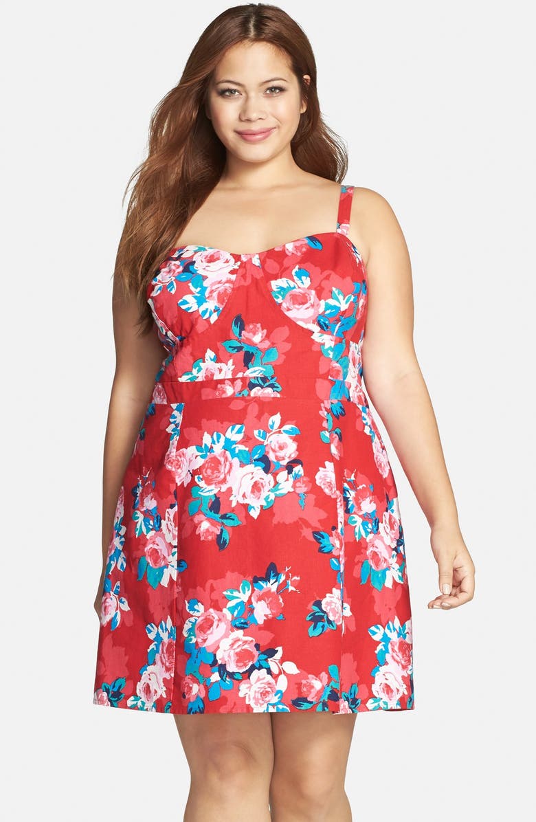Jessica Simpson Madelynn Floral Print Fit Flare Sundress Plus