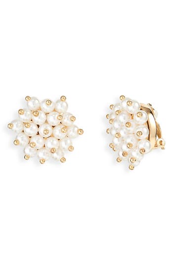 Shop Nordstrom Rack Imitation Pearl Cluster Clip-on Earrings In White- Gold