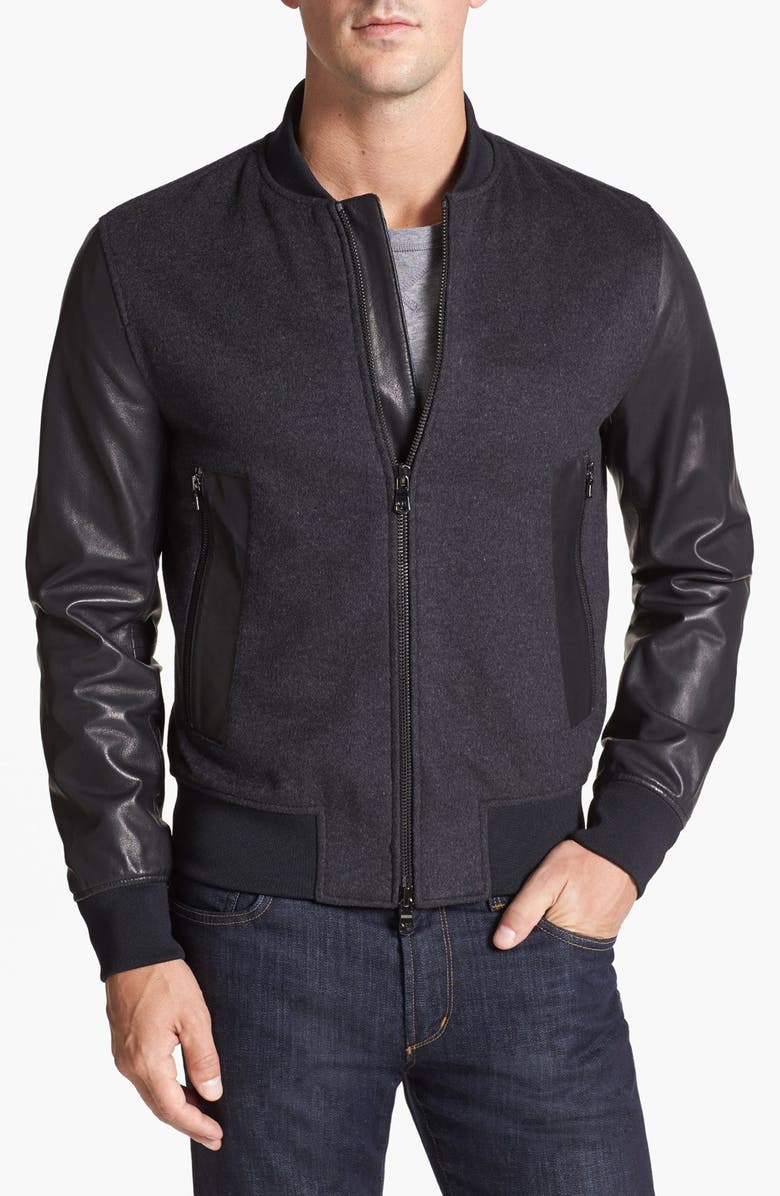 Michael Kors 'Melton' Leather Sleeve Jacket | Nordstrom