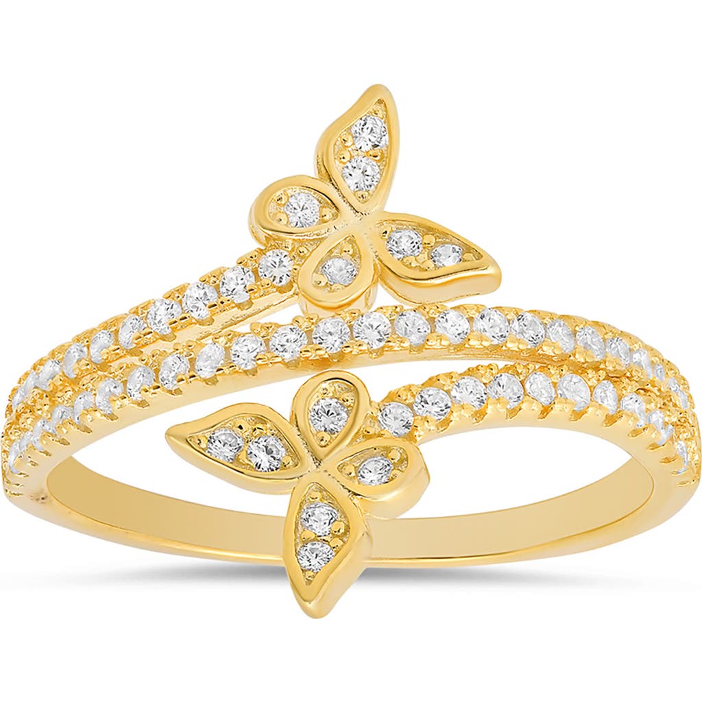 Queen Jewels Sterling Silver Cz Pavé Butterfly Ring In Gold