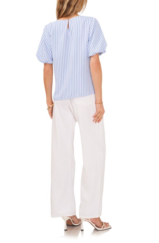Shop Vince Camuto Stripe Puff Sleeve Crêpe De Chinetop In Airy Blue