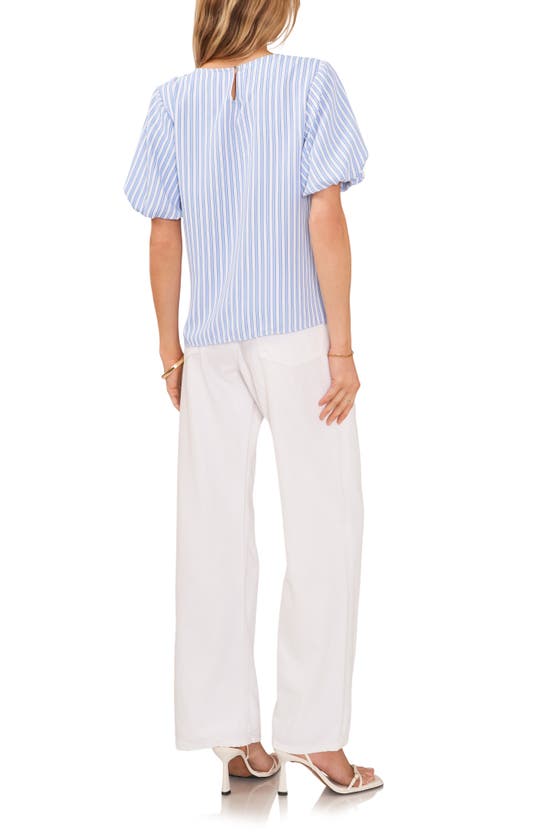 Vince Camuto Striped Puff Sleeve Top In Airy Blue