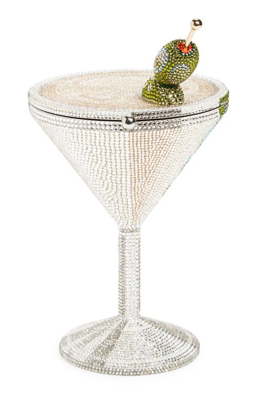 Martini Crystal Embellished Minaudière in Silver Rhine Multi