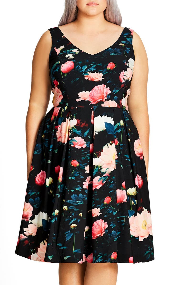 City Chic 'Delight' Floral V-Neck Fit & Flare Dress (Plus Size) | Nordstrom