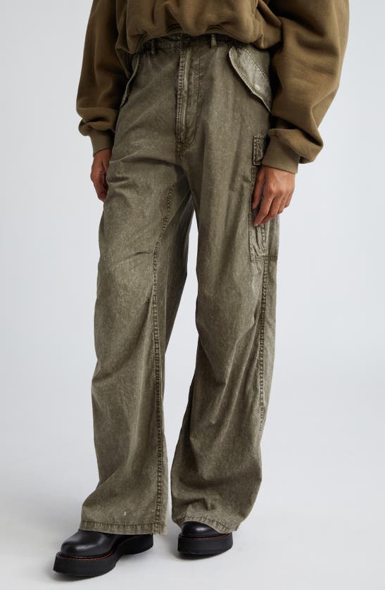 Shop R13 Wide Leg Cotton Cargo Pants In Olive