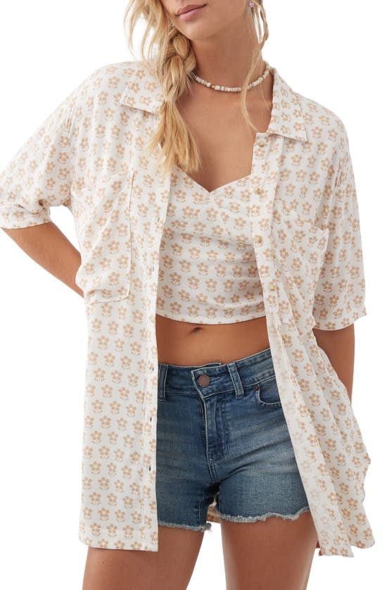 Shop O'neill Tricia Floral Short Sleeve Button-up Shirt In Winter White