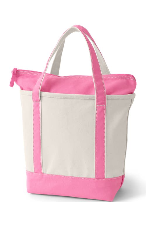 Lands' End Zip Top Canvas Tote Bag In Natural/fresh Pink