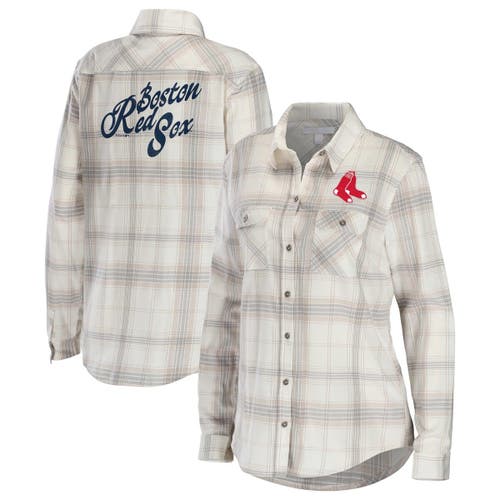 Women's WEAR by Erin Andrews Gray/Cream Boston Red Sox Flannel Button-Up Shirt