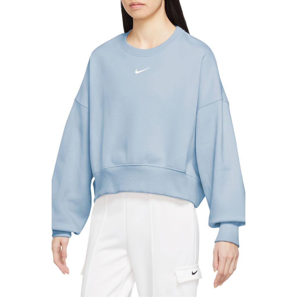 Nike Phoenix Fleece Crewneck Sweatshirt In Light Armory Blue/sail