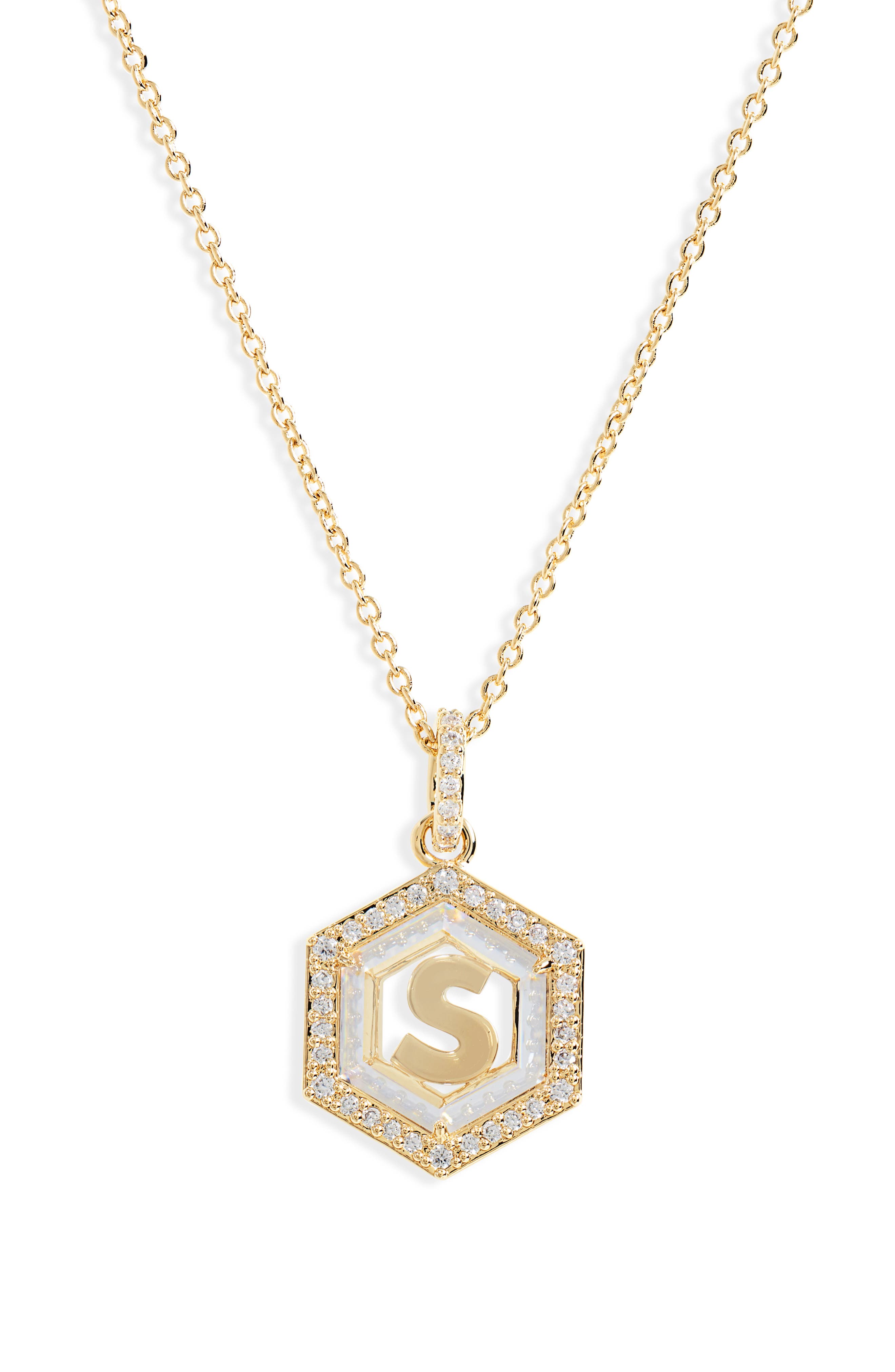 18k Yellow Gold Rhodium Plated Pave Cz Hexagon Initial Pendant Necklace Nordstromrack