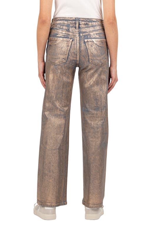 Shop Kut From The Kloth Sienna Coated High Waist Wide Leg Jeans In Metallic Rose Gold