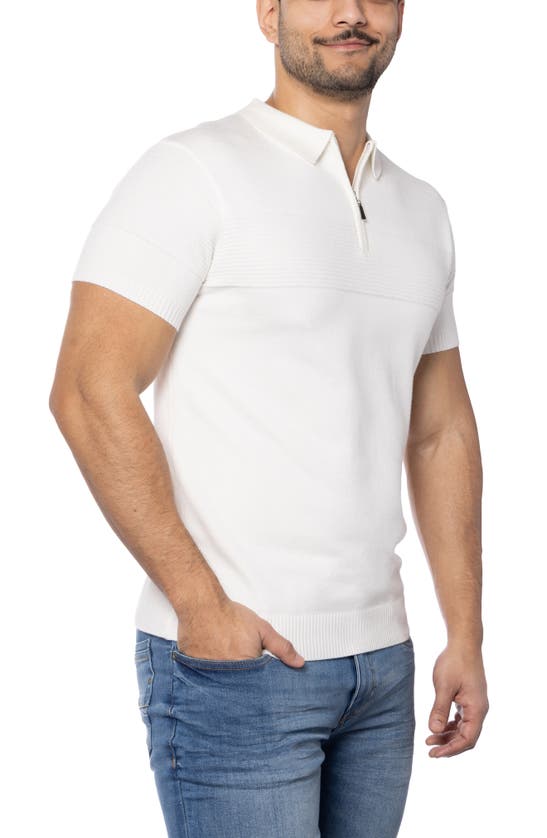 Spring + Mercer Ottoman Accent Short Sleeve Half-zip Sweater In White