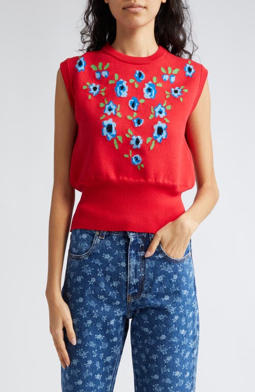Rosie Floral Jacquard Cotton Sweater Vest in Red