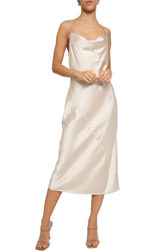 Shop Know One Cares Jewel Strap Satin Midi Dress In Cream