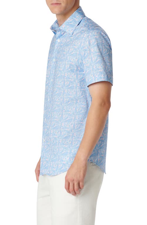 Shop Bugatchi Miles Ooohcotton® Leaf Print Short Sleeve Button-up Shirt In Blue/pink