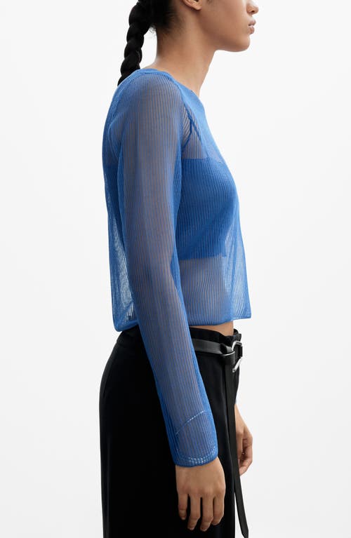 Shop Mango Sheer Crop Sweater In Vibrant Blue