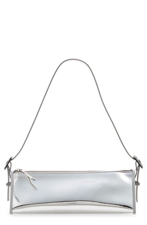 Joy Metallic Leather Triangular Shoulder Bag in Mirror Silver