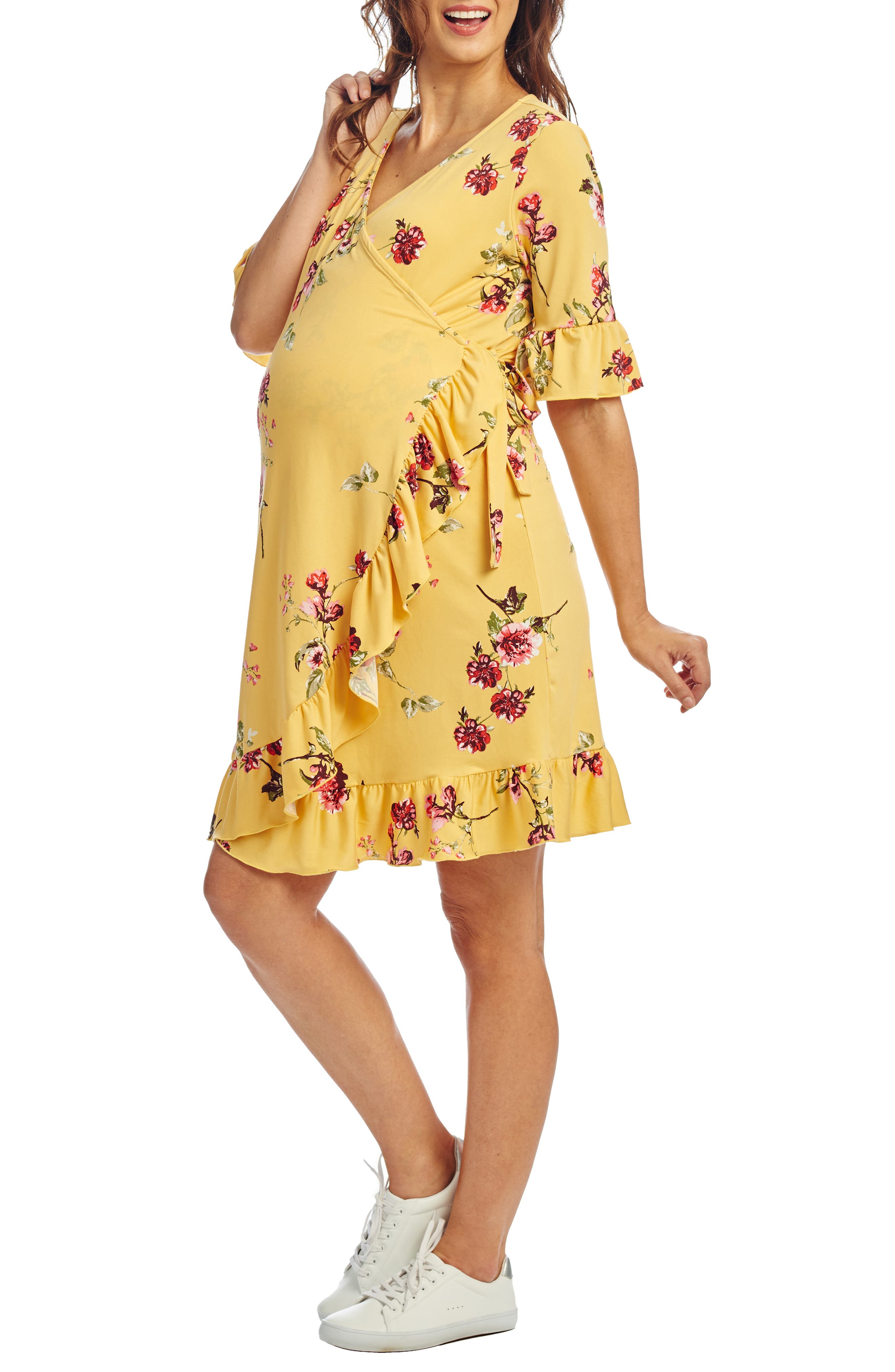 Everly Grey Leilani Maternity/nursing Wrap Dress, Yellow