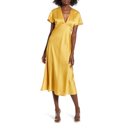 All In Favor Jacquard Satin Midi Dress, Yellow