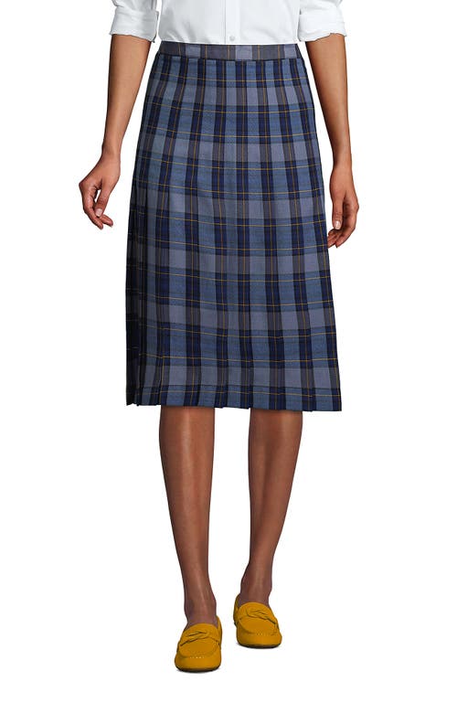 Lands' End School Uniform Plaid Pleated Skirt Below The Knee In Classic Navy Plaid