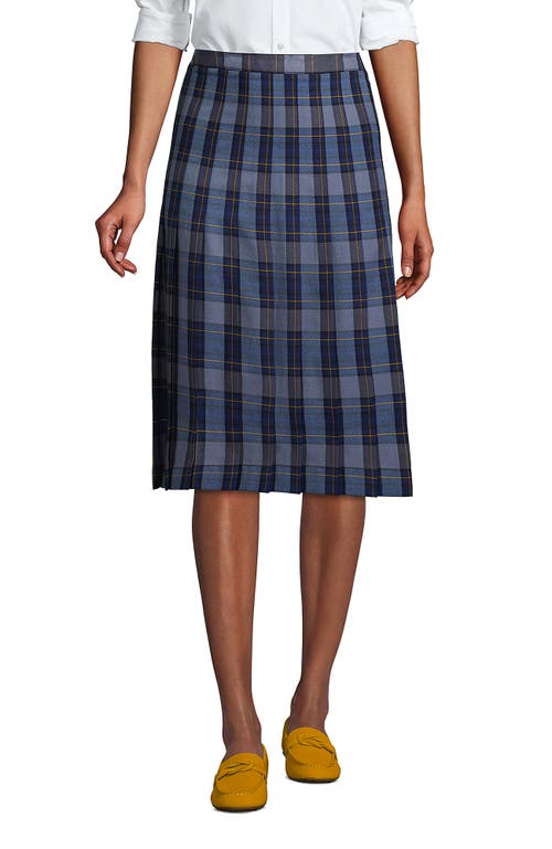 Lands' End School Uniform  Plaid Pleated Skirt Below The Knee In Classic Navy Plaid