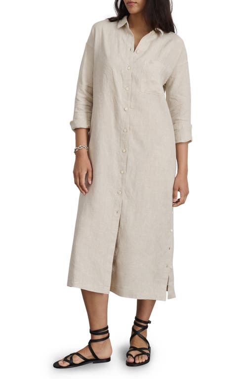 Long Sleeve Linen Midi Shirtdress in Flax