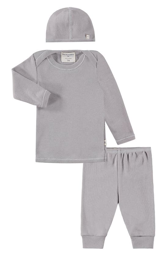 Paigelauren Babies' Rib Sweatshirt, Joggers & Beanie Set In Gray