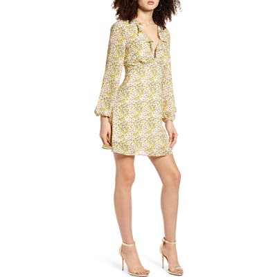 All In Favor Ruffle V-Neck Long Sleeve Minidress, Yellow