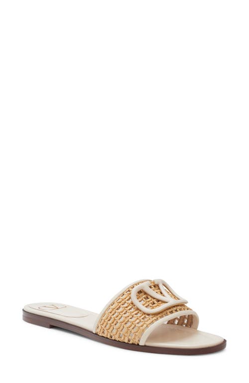 Shop Valentino Garavani Vlogo Raffia Slide Sandal In Naturale/light Ivory