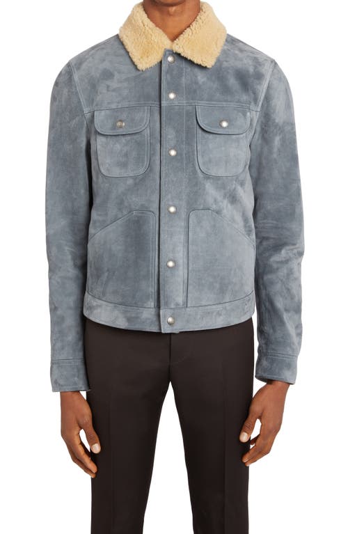 TOM FORD Calfskin Suede Trucker Jacket with Genuine Shearling Trim Grey at Nordstrom, Us