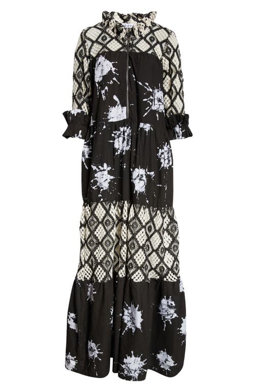 Shop Busayo Bidemi Mixed Media Cotton Maxi Dress In Black/white