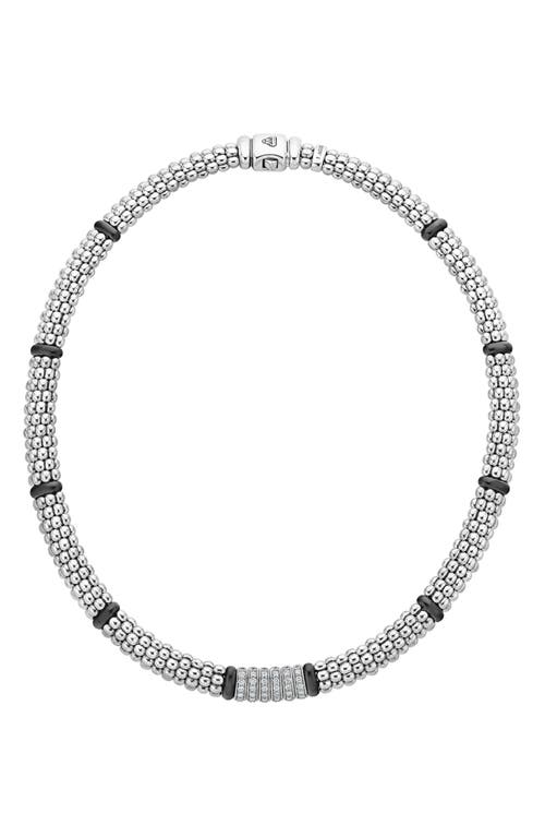 Lagos Black Caviar Diamond Rope Necklace In Silver/ceramic/diamond