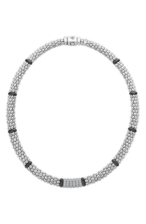 Shop Lagos Black Caviar Diamond Rope Necklace In Silver/ceramic/diamond