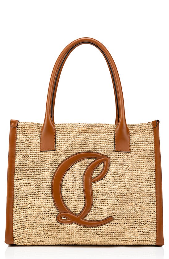 Shop Christian Louboutin Large By My Side Raffia Tote In Natural/ Cuoio/ Cuoio