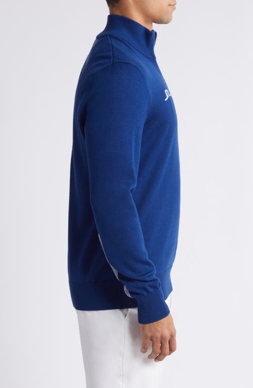 Shop J. Lindeberg Nathaniel Wool Quarter Zip Sweater In Estate Blue