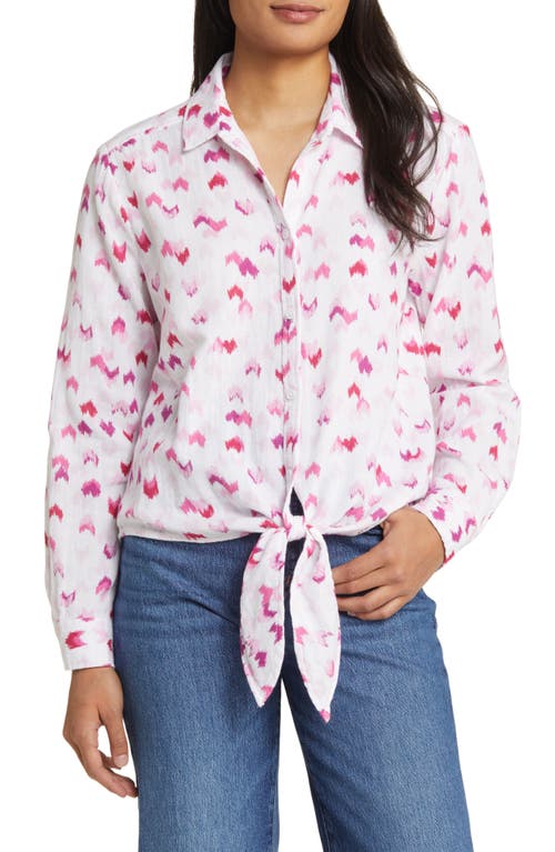 beachlunchlounge Jordyn Heart Print Cotton Gauze Tie Front Button-Up Shirt Abstract Hearts at Nordstrom,