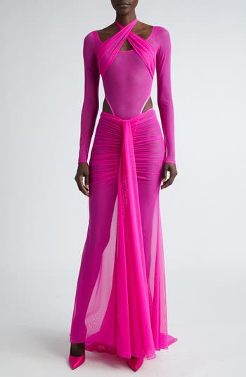 LaQuan Smith Ruched Maxi Skirt