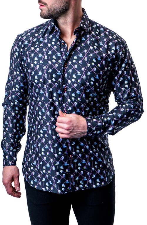 Maceoo Fibonacci Laser Skull Black Contemporary Fit Button-Up Shirt at Nordstrom, Size 3