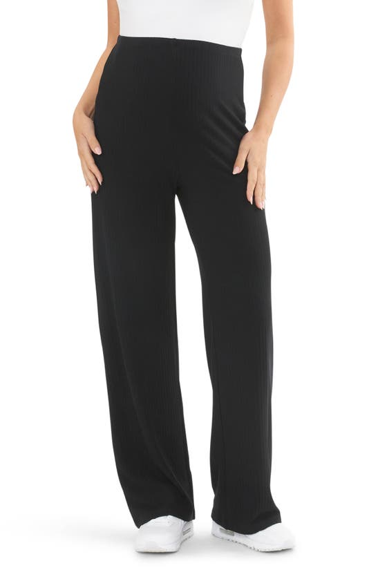 Shop Ripe Maternity Cindy Rib Straight Leg Maternity Pants In Black