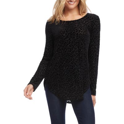 Karen Kane Velvet Burnout Shirttail Tee, Black