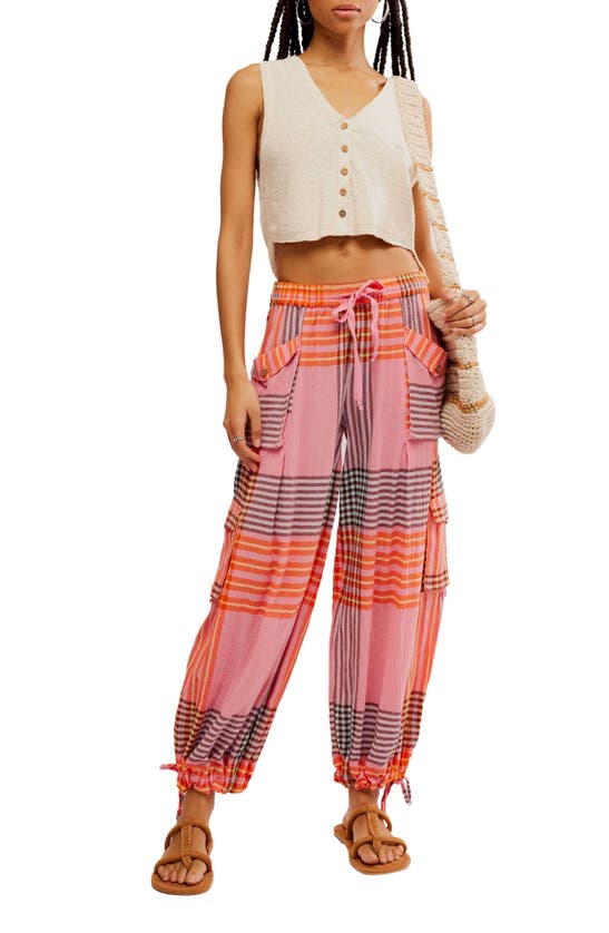 Shop Free People Crafted Plaid Cargo Pants In Pink Combo