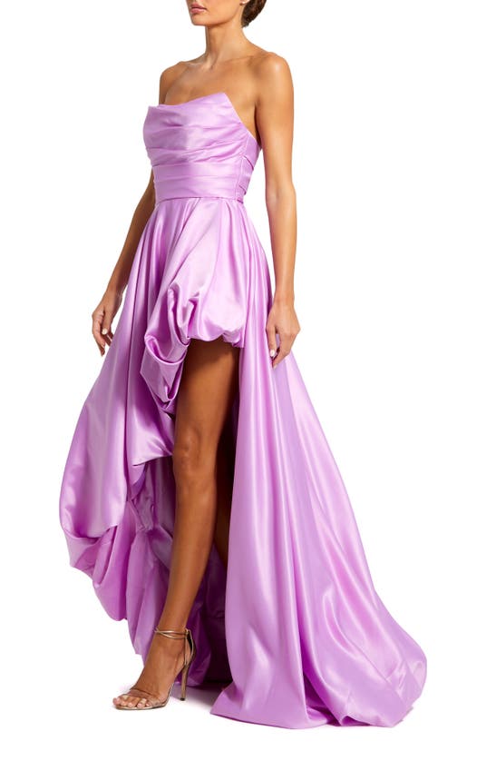 Shop Mac Duggal Strapless Asymmetric A-line Gown In Orchid