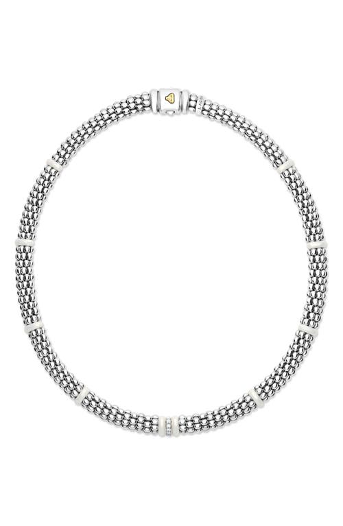 Lagos Sterling Silver And Gold White Caviar White Ceramic Diamond Link Necklace In Silver/diamond
