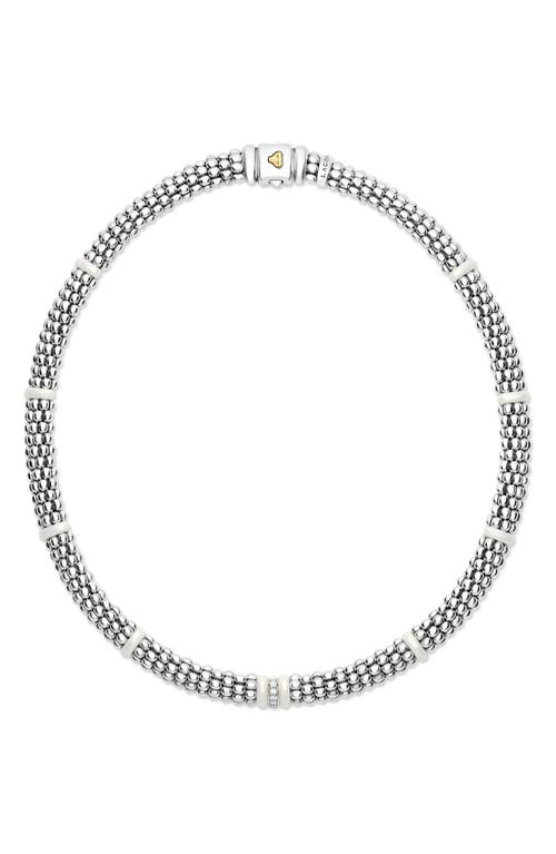 Shop Lagos White Caviar Pavé Diamond Collar Necklace In Silver/diamond